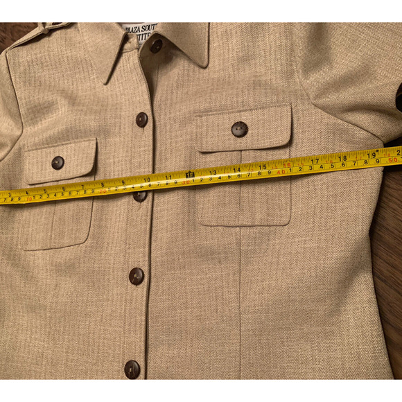 VINTAGE Plaza South Midi Dress Womens Petite 10P Beige Button Down Secretary - Picture 9 of 13